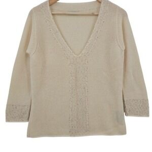 Malo Womens S Cream Cashmere Jewel Encrusted‎ Sweater
